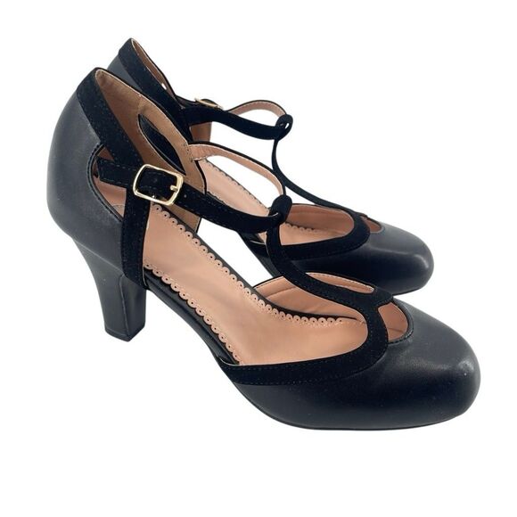 Brinley Co. Olina Black Faux Leather T-Strap Mary Jane Heels 8.5 NIB - Picture 2 of 16